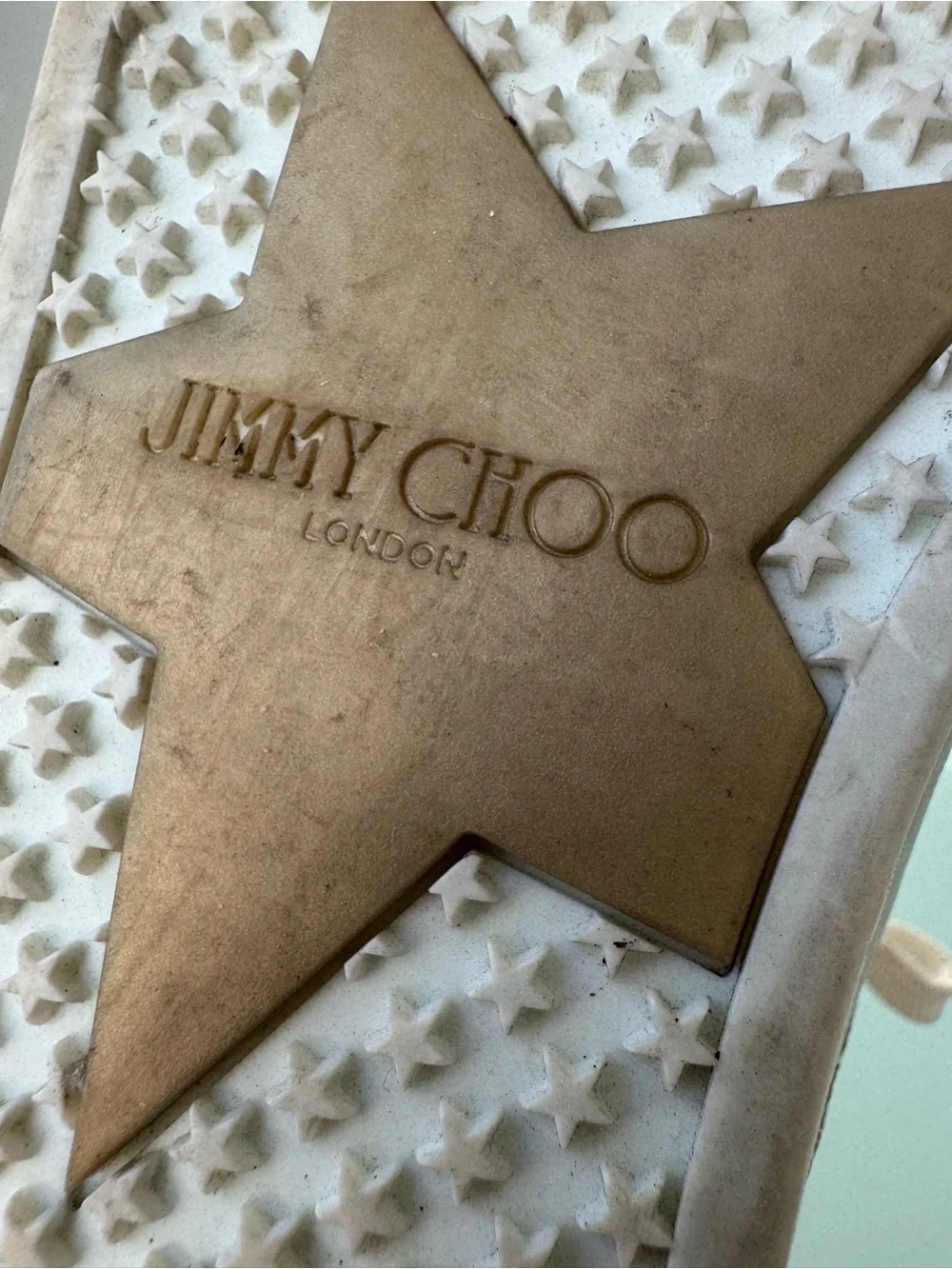 Jimmy Choo Metallic Gold and White Low-Top Sneakers